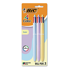 BIC 4-Color Multi-Color Ballpoint Pen, Retractable, Medium 1 mm, Black/Blue/Green/Red Ink, Assorted Pastel Barrel Colors, 3/Pack (MMAP3AST)