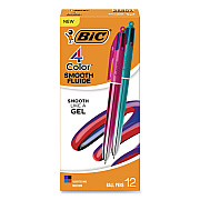 BIC 4-Color Smooth Multi-Color Ballpoint Pen, Retractable, Medium 1mm, Black/Blue/Purple/Red Ink, Assorted Barrel Colors, 12/Pack (MMSG11AST)