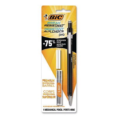 BIC Break Resistant Pro Mechanical Pencils, 0.7 mm, HB (#2), Black Lead, Black Barrel (MVR7P1BLK)