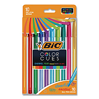 BIC Color Cues Cristal Xtra Smooth Ballpoint Pen, Stick, Medium 1.2 mm, Assorted Ink and Barrel Colors, 10/Box (WMSUA10AST)