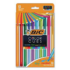 BIC Color Cues Cristal Xtra Smooth Ballpoint Pen, Stick, Medium 1.2 mm, Assorted Ink and Barrel Colors, 10/Box (WMSUA10AST)