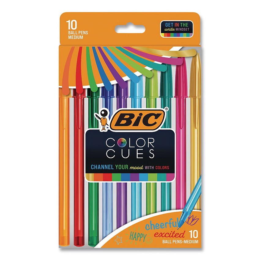 BIC Color Cues Cristal Xtra Smooth Ballpoint Pen, Stick, Medium 1.2 mm, Assorted Ink and Barrel Colors, 10/Box (WMSUA10AST)