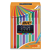 BIC Color Cues Cristal Xtra Smooth Ballpoint Pen, Stick, Medium 1.2 mm, Assorted Ink and Barrel Colors, 60/Box (WMSUA60AST)