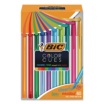 BIC Color Cues Cristal Xtra Smooth Ballpoint Pen, Stick, Medium 1.2 mm, Assorted Ink and Barrel Colors, 60/Box (WMSUA60AST)