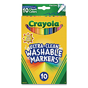 Crayola Ultra-Clean Washable Markers, Fine Bullet Tips, Assorted Colors, 10/Box, 24 Boxes/Carton (587852CT)