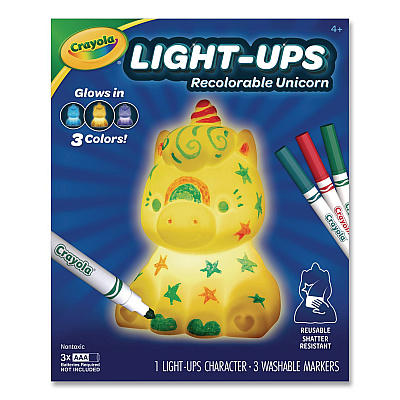 Crayola Light Ups Recolorable Unicorn with (3) Ultra-Clean Washable Markers, Ages 4 and Up, 4 Pieces (747633)