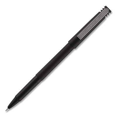 uniball Rollerball Pen, Stick, Micro 0.5 mm, Black Ink, Black Barrel (498774)