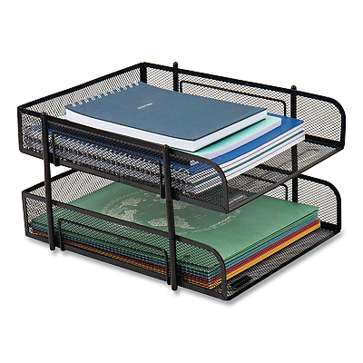 Mind Reader Metal Mesh Stackable Letter Tray, 2-Tier, Letter Size, 10.5 x 13.25 x 7.5, Black (CSTACK2BLK)