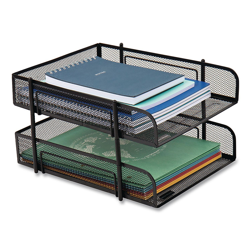 Mind Reader Metal Mesh Stackable Letter Tray, 2-Tier, Letter Size, 10.5 x 13.25 x 7.5, Black (CSTACK2BLK)
