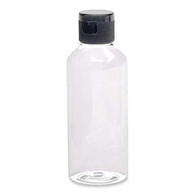 General Printing & Design Flip-Top Travel Toiletry Bottle, Clear with Black Cap (SPLSTRVL0007)