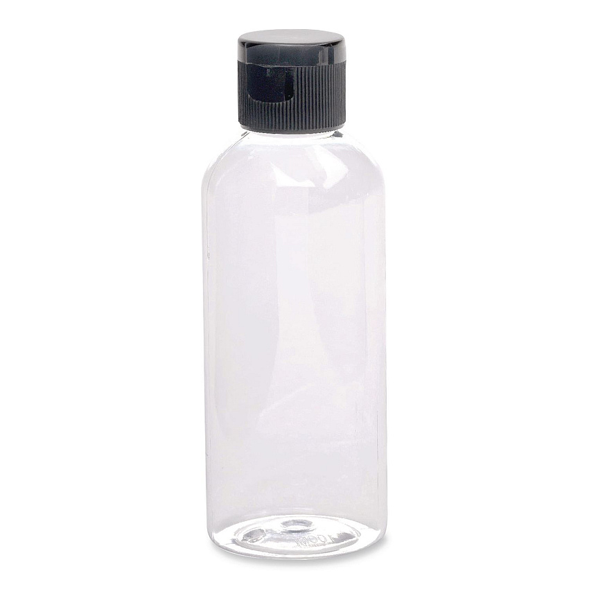 General Printing & Design Flip-Top Travel Toiletry Bottle, Clear with Black Cap (SPLSTRVL0007)