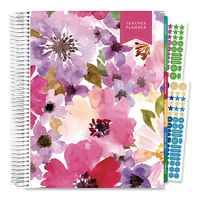 Global Printed Products Deluxe Spring Floral Undated Weekly/Monthly Teacher's Lesson Planner, 7 Classes, Multicolor Cover, 11 x 8.5, 52-Week Span (NADUNDTP30)