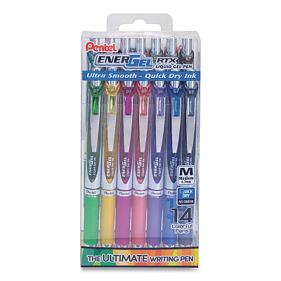 Pentel EnerGel RTX Gel Pen, Retractable, Medium 0.7 mm, Assorted Creative Ink and Barrel Colors, 14/Pack (BL77PC14M)