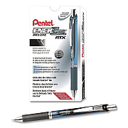 Pentel EnerGel RTX Deluxe Gel Pen, Retractable, Fine 0.5 mm, Black Ink, Black/Blue Barrel, Dozen (BLN75ADZ)