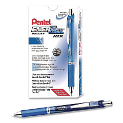 Pentel EnerGel RTX Deluxe Gel Pen, Retractable, Fine 0.5 mm, Blue Ink, Blue Barrel, Dozen (BLN75CDZ)