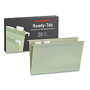 Pendaflex Ready-Tab Reinforced Hanging File Folders, Legal Size, 1/6-Cut Tabs, Sage Green, 20/Box (1009464)