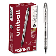 uniball VISION ELITE Rollerball Pen, Stick, Bold 0.8 mm, Black Ink, White/Black/Clear Barrel, Dozen (61231DZ)