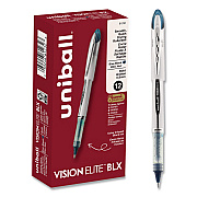 uniball VISION ELITE BLX Series Rollerball Pen, Stick, Bold 0.8 mm, Blue-Infused Black Ink, White/Blue/Clear Barrel, Dozen (61232DZ)