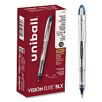 uniball VISION ELITE BLX Series Rollerball Pen, Stick, Bold 0.8 mm, Blue-Infused Black Ink, White/Blue/Clear Barrel, Dozen (61232DZ)