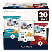 CAPE COD Gluten-Free Potato Chips Variety Pack, Sea Salt and Vinegar/Sweet Mesquite Barbeque/Original Sea Salt, 1 oz Bag, 20/Carton (SNY00342)
