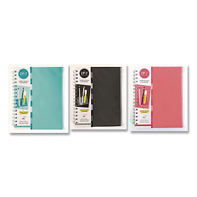 Carolina Pad Zip-It Ideal Notebook, 1-Subject, Medium/College Rule, Randomly Assorted Cover Colors, (120) 8.5 x 6.8 Sheets (55025)