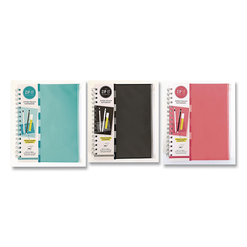 Carolina Pad Zip-It Ideal Notebook, 1-Subject, Medium/College Rule, Randomly Assorted Cover Colors, (120) 8.5 x 6.8 Sheets (55025)
