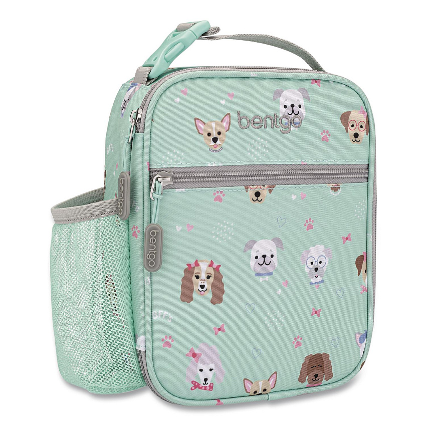 bentgo Kids Insulated Lunch Tote, Puppy Love Theme, 7.3" x 3.5" x 9.5", Mint Green/Multicolor (DBGPPY)