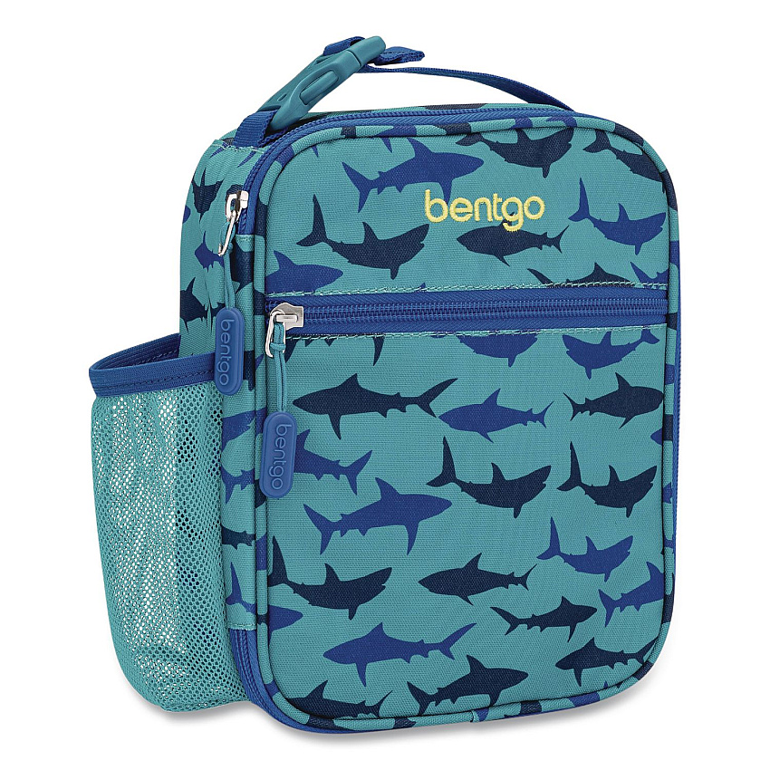 bentgo Kids Insulated Lunch Tote, Sharks Theme, 7.3" x 3.5" x 9.5", Turquoise/Blue (DBGSHK)