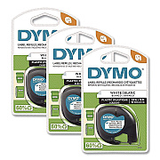 DYMO LetraTag Plastic Labels, 0.5" x 13 ft, White, 3 Cassettes/Pack (2156092)