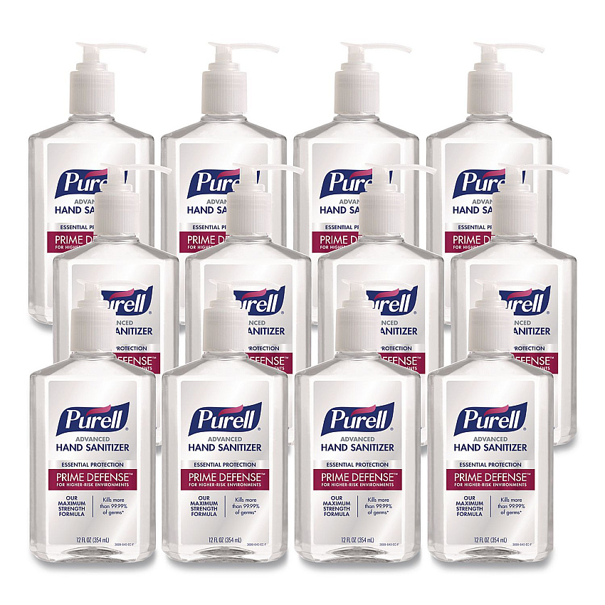 PURELL Prime Defense Advanced 85% Alcohol Gel Hand Sanitizer, 12 oz Pump Bottle, Clean Scent, 12/Carton (369912CT)