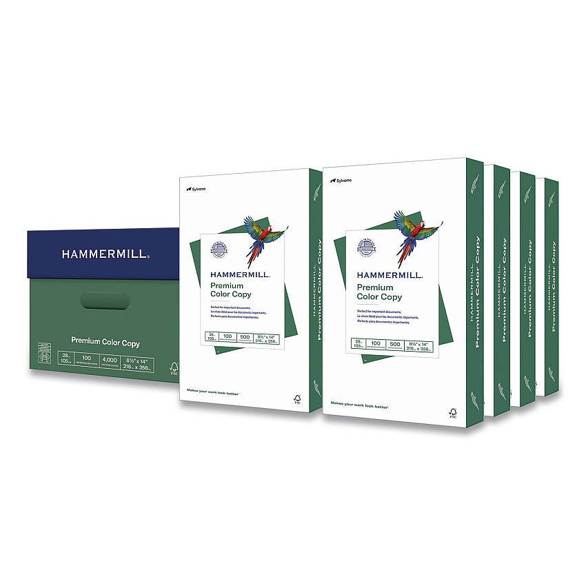 Hammermill Premium Color Copy Print Paper, 100 Bright, 28 lb Bond Weight, 8.5 x 14, Photo White, 500 Sheets/Ream, 8 Reams/Carton (102475CT)