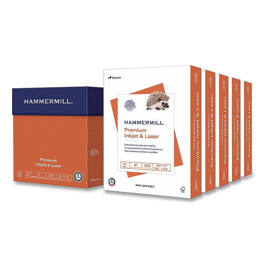 Hammermill Premium Inkjet and Laser Printer Paper, 97 Bright, 24 lb Bond Weight, 8.5 x 11, White, 500 Sheets/Ream, 5 Reams/Carton (166140CT)
