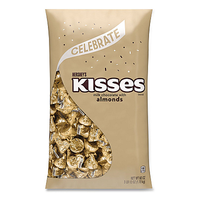 Hershey's KISSES with Almonds, Gold Foils, 60 oz Bag (HEC62083)