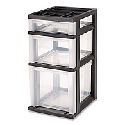 IRIS Three-Drawer Stand with Plastic Organizer Top, Plastic, 12.08 x 14.87 x 24, Clear/Black (270014115026)