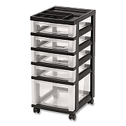 IRIS Five-Drawer Rolling Cart with Organizer Top, Plastic, 12.13 x 14.38 x 26.38, Clear/Black (270015116865)