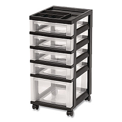 IRIS Five-Drawer Rolling Cart with Organizer Top, Plastic, 12.13 x 14.38 x 26.38, Clear/Black (270015116865)