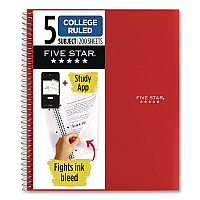 Five Star Wirebound Notebook, 5-Subject, Medium/College Rule, Fire Red Cover, (200) 11 x 8.5 Sheets (72077)