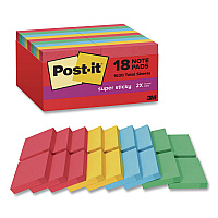 Post-it Notes Super Sticky Pads in Playful Primary Collection Colors, 1.88" x 1.88", Assorted Colors, 90 Sheets/Pad, 18 Pads/Pack (62218SSANCP)