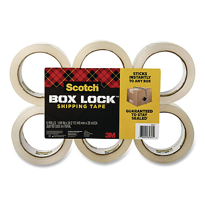 Scotch BOX LOCK Shipping Tape, 3" Core, 1.88" x 38.2 yds, Clear, 6/Pack (3950S6)