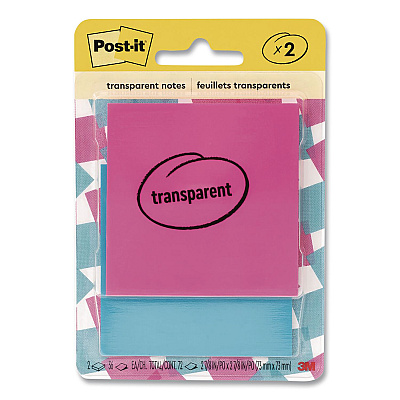 Post-it Transparent Notes, 2.88" x 2.88", Assorted Colors, 36 Sheets/Pad, 2 Pads/Pack (6002COL)