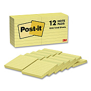 Post-it Notes Original Pads in Canary Yellow, Note Ruled, 3" x 3", 100 Sheets/Pad, 12 Pads/Pack (63012PK)