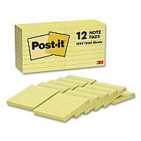 Post-it Notes Original Pads in Canary Yellow, Note Ruled, 3" x 3", 100 Sheets/Pad, 12 Pads/Pack (63012PK)