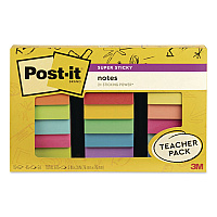 Post-it Notes Super Sticky Pads in Assorted Collection Colors, Teacher's Pack, 3" x 3", Assorted Colors, 45 Sheets/Pad, 15 Pads/Pack (65415SSBTSSR)