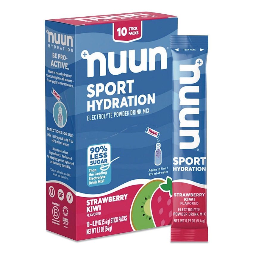 nuun Sport Hydration Electrolyte Powder Drink Mix, Strawberry Kiwi, 0.19 oz Stick, 10/Box (02394)