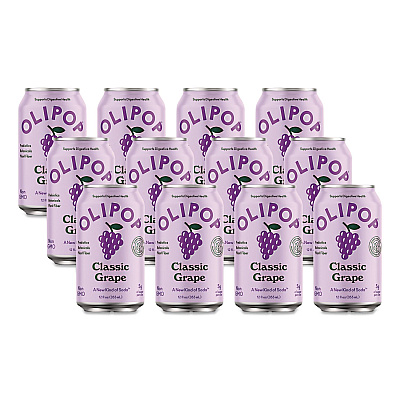 OLIPOP Prebiotic Soda, Classic Grape, 12 oz Can, 12/Carton (ICO70287)