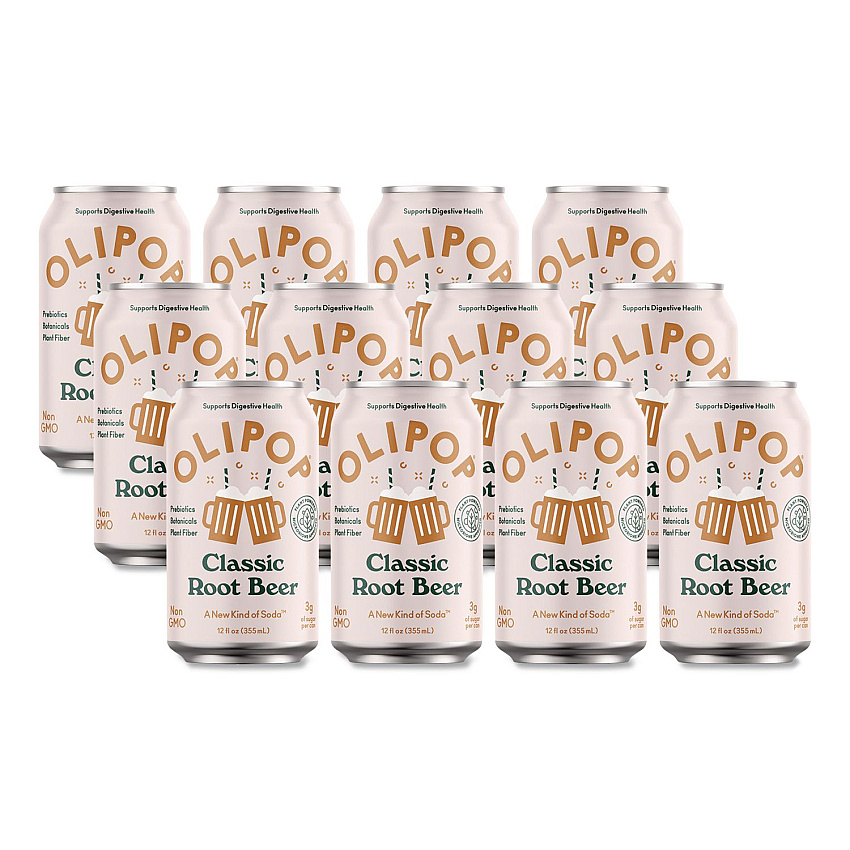 OLIPOP Prebiotic Soda, Root Beer, 12 oz Can, 12/Carton (ICO70288)