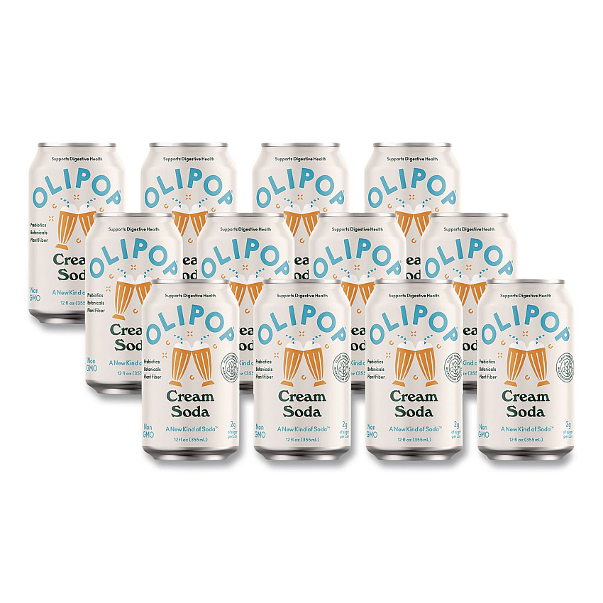 OLIPOP Prebiotic Soda, Cream Soda, 12 oz Can, 12/Carton (ICO70289)