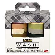 Scotch Washi Tape, Solid Earth, 0.39" x 7.69 yd, Assorted Colors/Finishes, 8 Rolls/Pack (C10178SOL3)