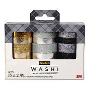 Scotch Washi Glitter Metallic Tape, Black/Gold/Silver, Assorted Sizes/Colors/Finishes, 15 Rolls/Pack (C101715P6)