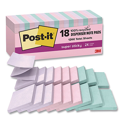Post-it Pop-up Notes Super Sticky Recycled Pop-up Notes in Wanderlust Pastel Colors, Cabinet Pack, 3" x 3", Assorted Colors, 70 Sheets/Pad, 18 Pads/Pack (R33018SSNRPC)